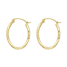 Load image into Gallery viewer, 14k Yellow Gold 15mm Polished Small Oval Crisscross Diamond Cut Hoop Earrings