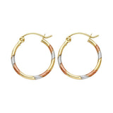 14k Yellow Gold 1.5mm Petite Smooth Satin And Polished Hoop Earrings