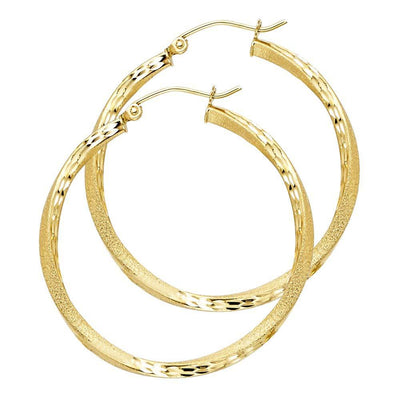 14K Yellow Gold 2.6mm DC Satin Hoop Earrings