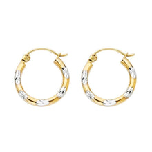 Load image into Gallery viewer, 14k Two Tone Gold 2mm Petite Polished Diamond Cut Star Hoop Earrings