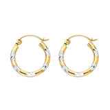 14k Two Tone Gold 2mm Petite Polished Diamond Cut Star Hoop Earrings