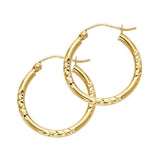 14k Yellow Gold 2mm Small Thick Crisscross Diamond Cut Hoop Earrings