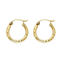 Load image into Gallery viewer, 14k Yellow Gold 2mm Petite Thick Crisscross Diamond Cut Hoop Earrings