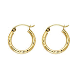 14k Yellow Gold 2mm Petite Thick Crisscross Diamond Cut Hoop Earrings