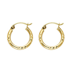 14k Yellow Gold 2mm Petite Thick Crisscross Diamond Cut Hoop Earrings