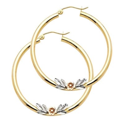 14k Yellow Gold 2.5mm Medium Polished Flower Hoop Earrings