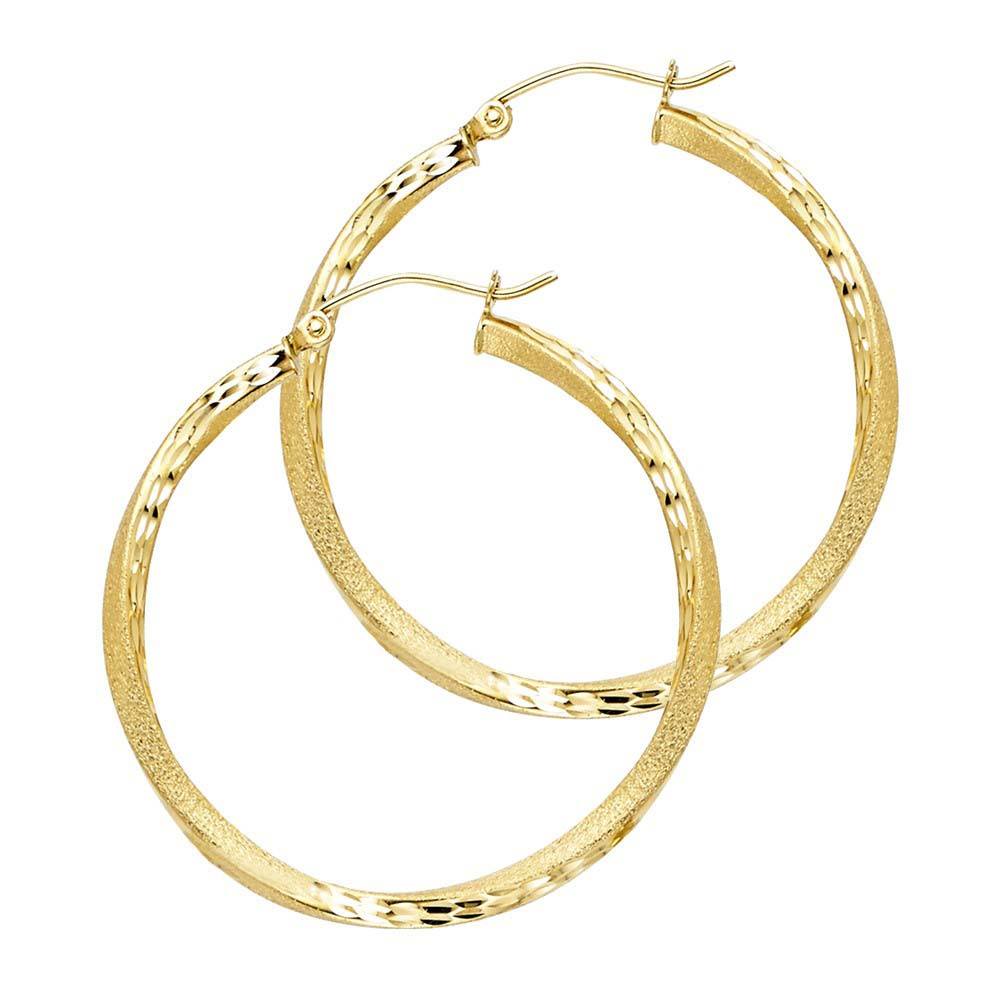 14K Yellow Gold 2.6mm DC Satin Hoop Earrings