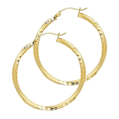 14K Yellow Gold 2.6mm DC Satin Hoop Earrings