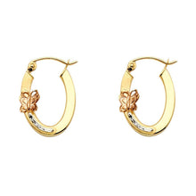 Load image into Gallery viewer, 14k Tri Color Gold 9mm Polished Petite Oval Butterfly Hoop Earrings