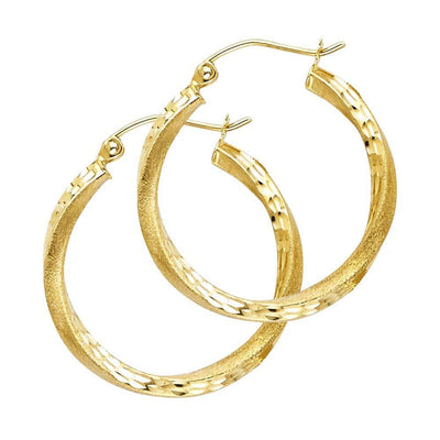 14K Yellow Gold 2.6mm DC Satin Hoop Earrings
