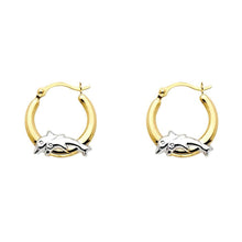 Load image into Gallery viewer, 14k Two Tone Gold Polished Petite Dolphin Hinge Hoop Earrings