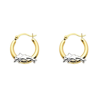 14k Two Tone Gold Polished Petite Dolphin Hinge Hoop Earrings