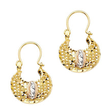 Load image into Gallery viewer, 14k Tri Color Gold 16mm Polished Milgrain Fancy Our Lady Of Guadalupe Basket Hoop Earrings