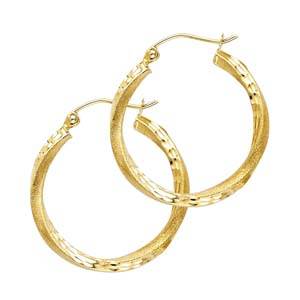 14K Yellow Gold 2.6mm DC Satin Hoop Earrings