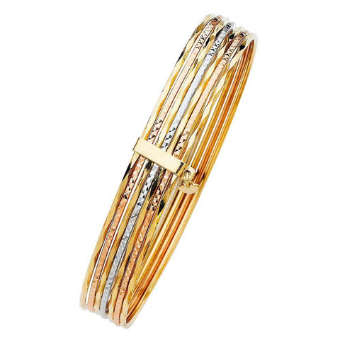 14K Tri Color Gold 10mm 7 Days Bangle