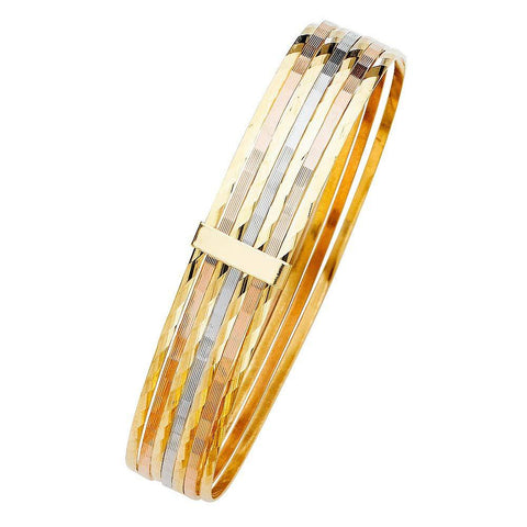 14K Tri Color Gold 12mm 7 Days Bangle