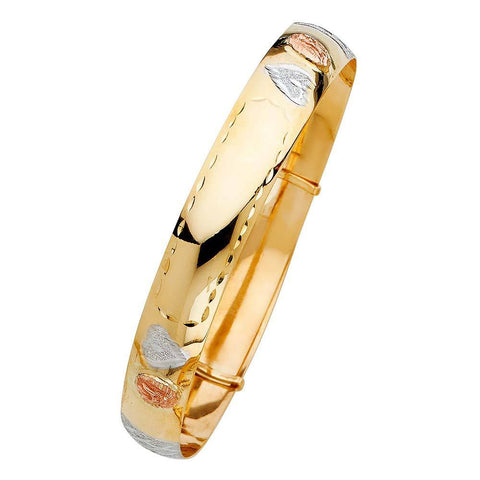 14K Tri Color Gold 11mm Adjustable Bangle