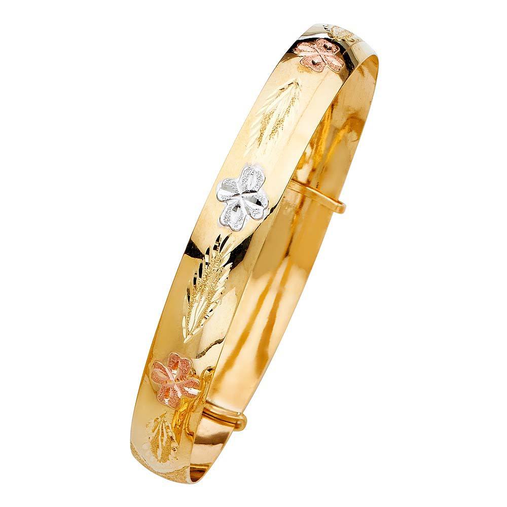 14K Tri Color Gold 10mm Adjustable Bangle