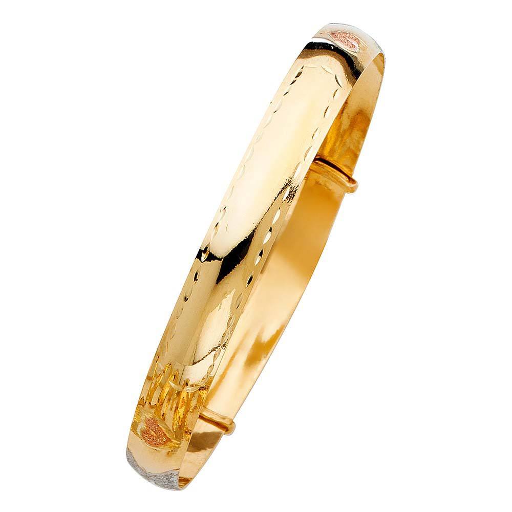 14K Tri Color Gold 8mm Adjustable Bangle