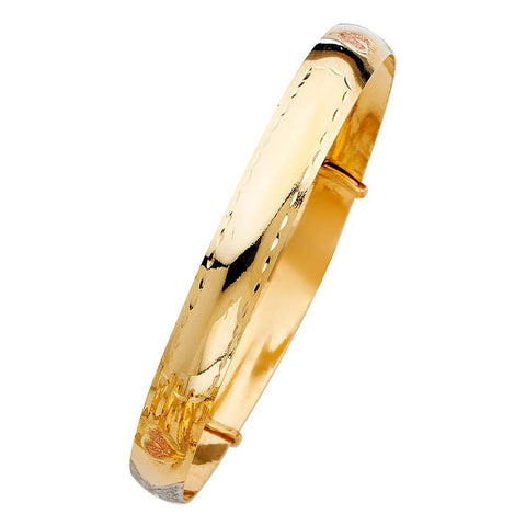 14K Tri Color Gold 8mm Adjustable Bangle