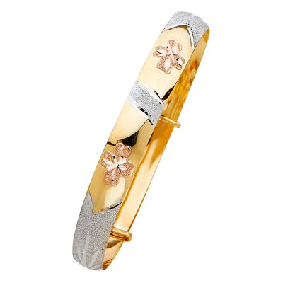 14K Tri Color Gold 8mm Adjustable Bangle