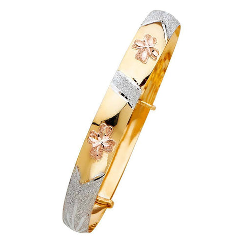 14K Tri Color Gold 8mm Adjustable Bangle