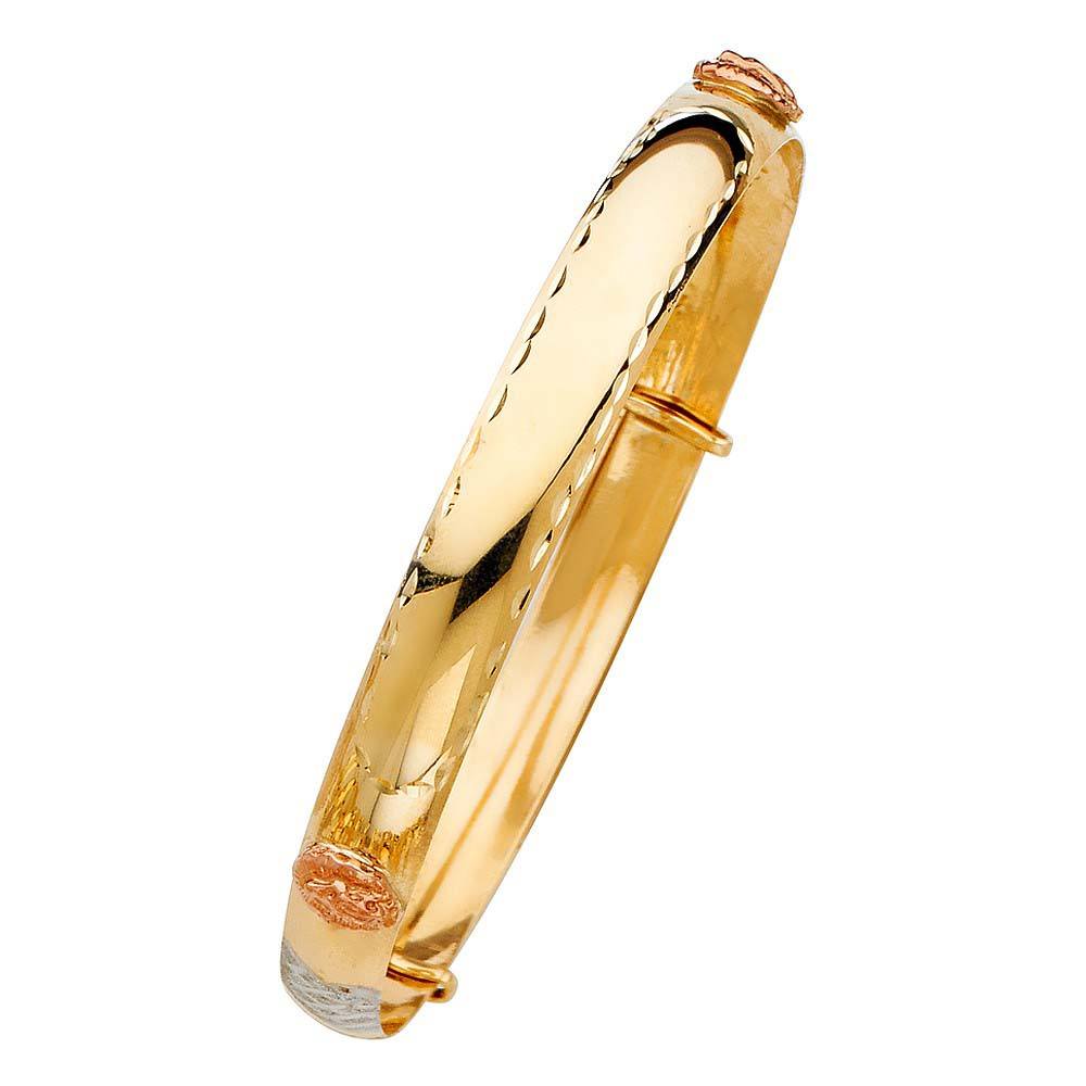 14K Tri Color Gold 8mm Adjustable Bangle