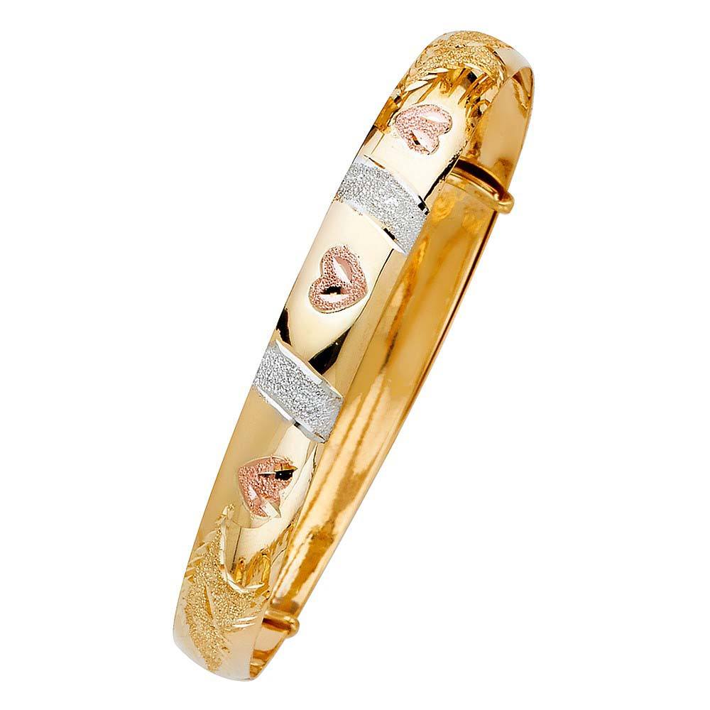 14K Tri Color Gold 8mm Adjustable Bangle