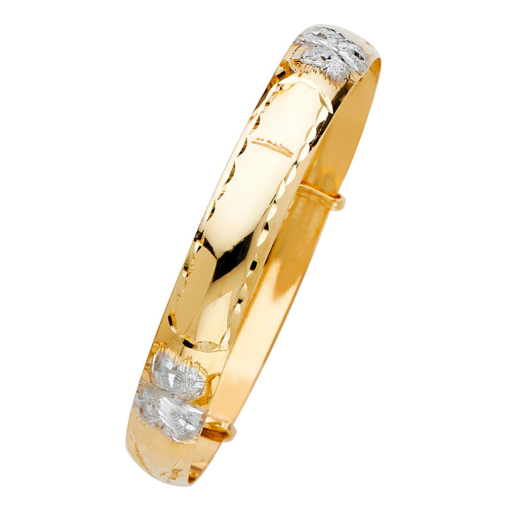 14K Tricolor 8mm Baby Adjustable Bangle, Length 4" to 5.5"