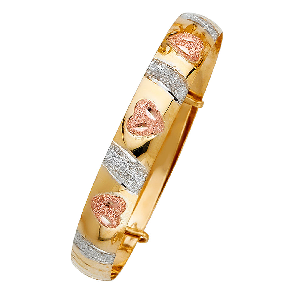 14K Tricolor 8mm Baby Adjustable Bangle, Length 4" to 5.5"