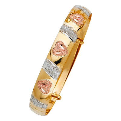 14K Tricolor 8mm Baby Adjustable Bangle, Length 4