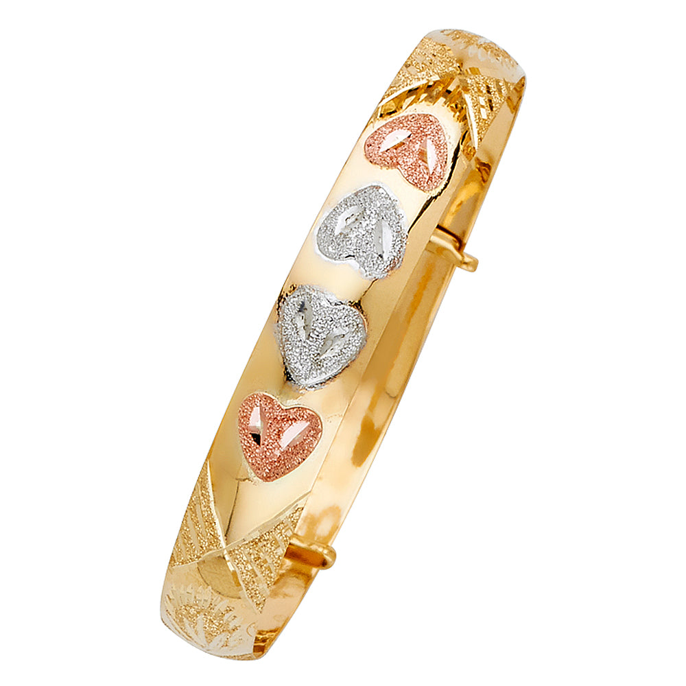 14K Tricolor 8mm Baby Adjustable Bangle, Length 4" to 5.5"