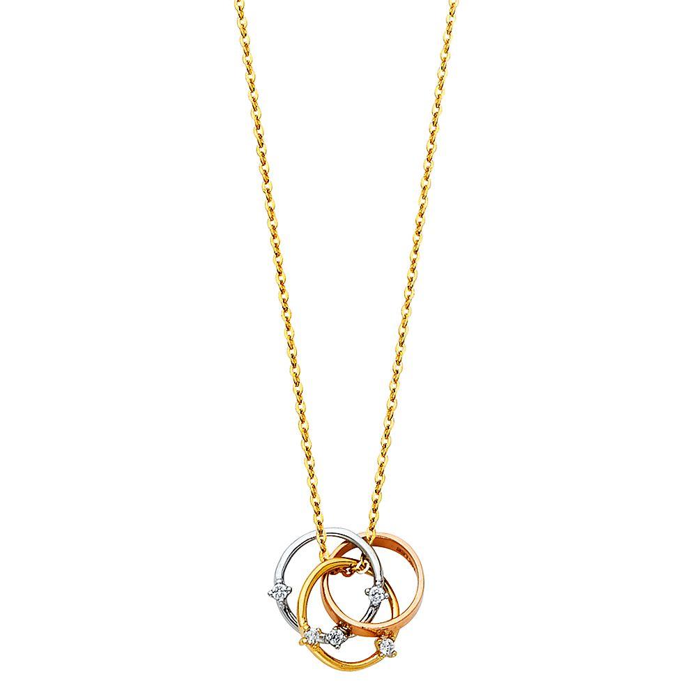 14K Tricolor Rings CZ Necklace