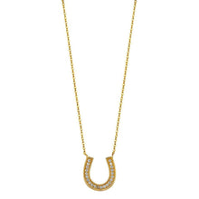 Load image into Gallery viewer, 14K Yellow Pave CZ Lucky Horseshoe Necklace