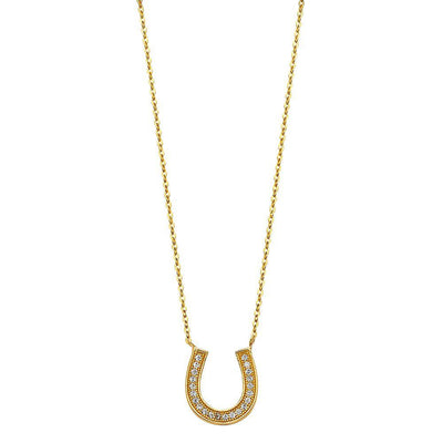 14K Yellow Pave CZ Lucky Horseshoe Necklace