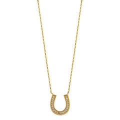 14K Yellow Pave CZ Lucky Horseshoe Necklace