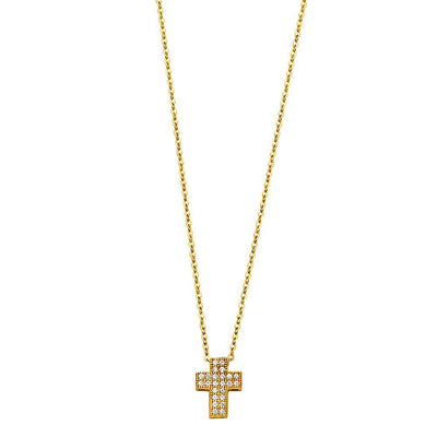 14K Yellow CZ Cross Necklace