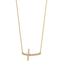 Load image into Gallery viewer, 14K Yellow Bended CZ Sideways Cross Necklace