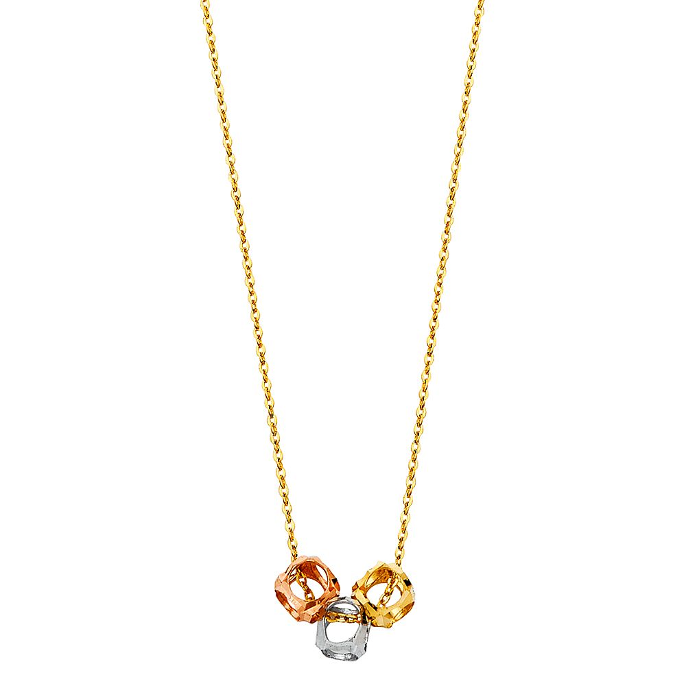 14K Tricolor Perforated Ball Necklace