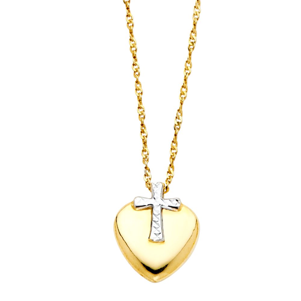 14K TwoTone Cross Heart Necklace
