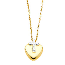 Load image into Gallery viewer, 14K TwoTone Cross Heart Necklace