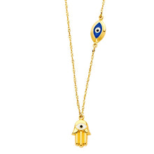 Load image into Gallery viewer, 14K Yellow Hamsa and Evil Eye Necklace