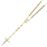 14K Tricolor 6mm Ball Rosary Necklace-Length 26