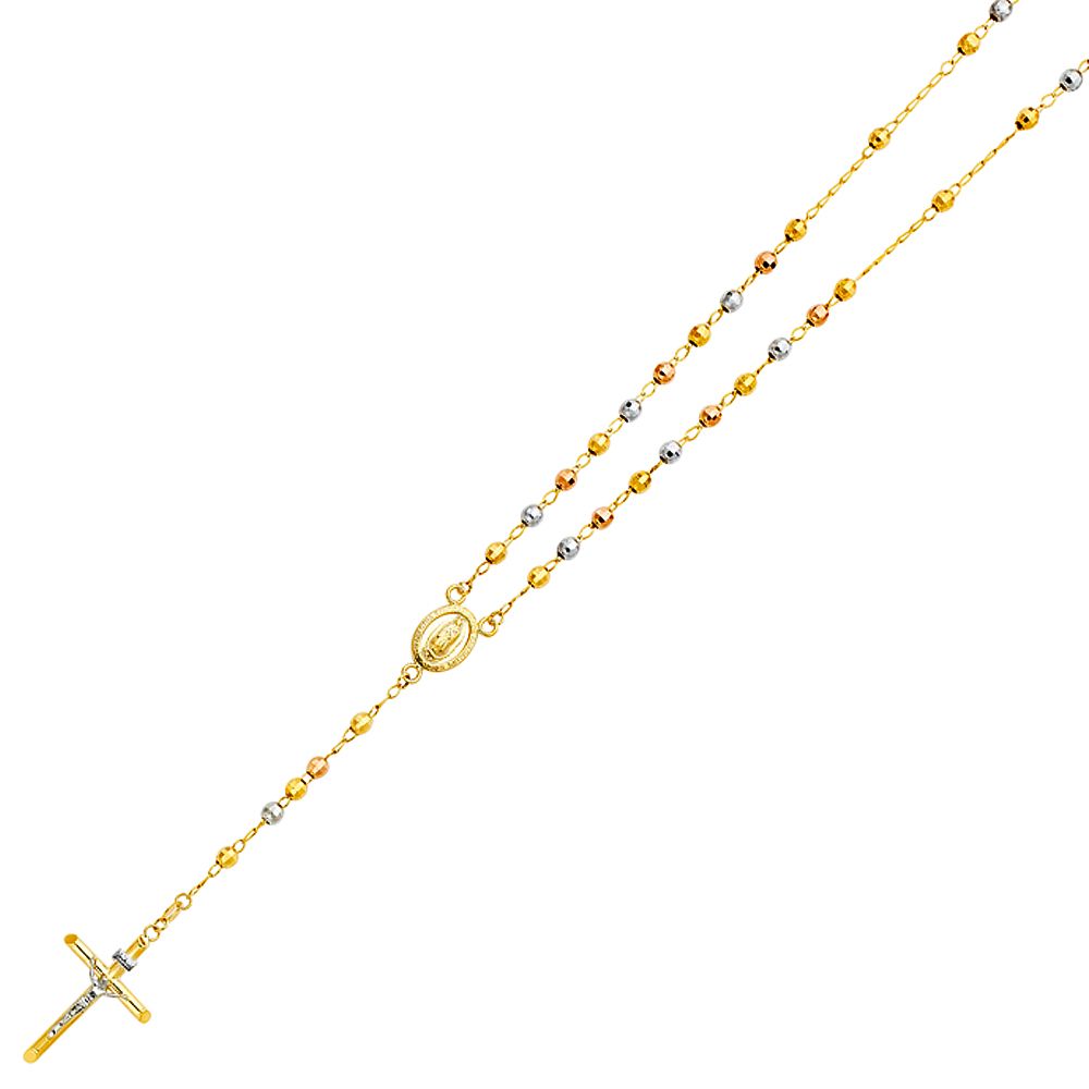 14K Tricolor 4mm Ball Rosary Necklace