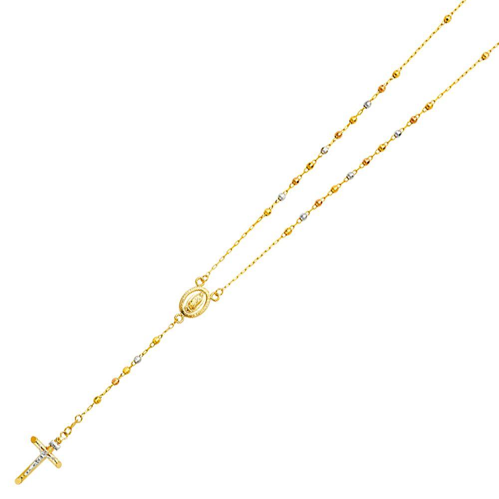 14K Tricolor 3mm Ball Rosary Necklace