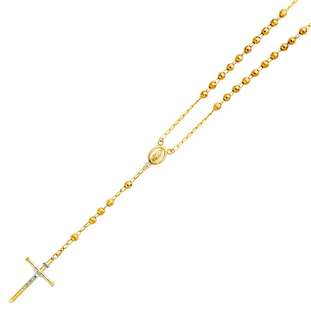 14K Yellow 5mm Ball Rosary Necklace-Length 26"