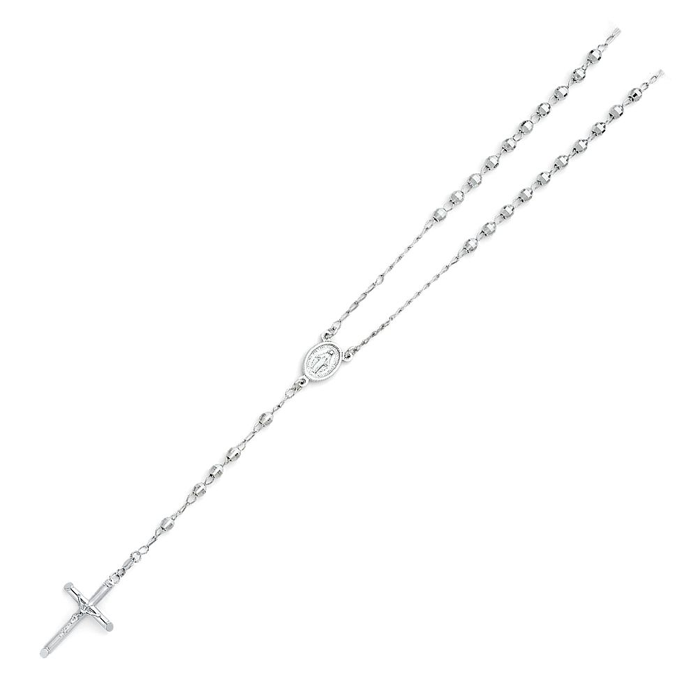14K White 4mm Ball Rosary Necklace