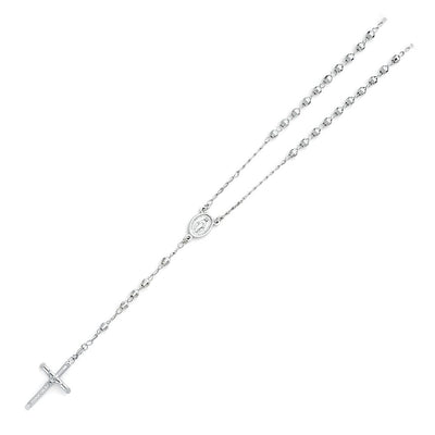 14K White 4mm Ball Rosary Necklace