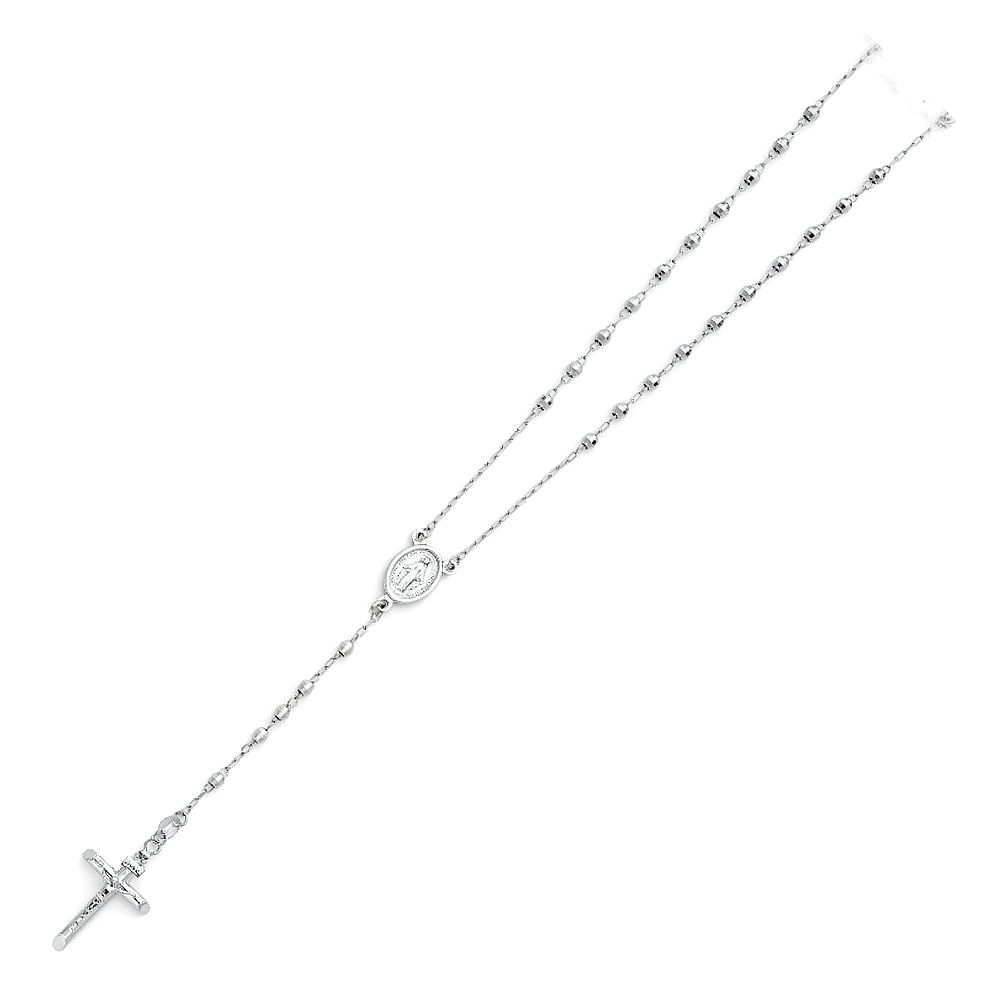 14K White 3mm Disco Ball Rosary Necklace--Length 26"