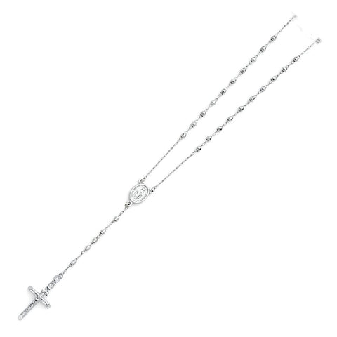 14K White 3mm Disco Ball Rosary Necklace--Length 26